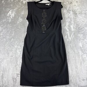 Kenneth Cole Cocktail Dress Womens 10 Black Wooden Bead Tribal Cap Sleeve (1226)